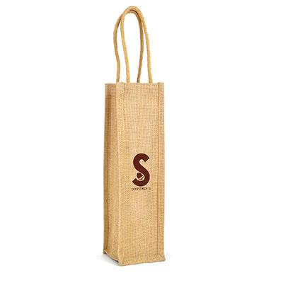 Natural jute wine bag with rope handles and custom printed S logo