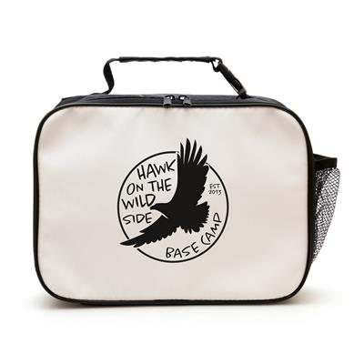 Close-up of Orca RPET cooler bag with white front panel and black logo