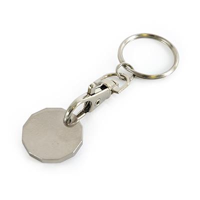 12‑sided trolley coin keyring with detachable trigger clip and split ring